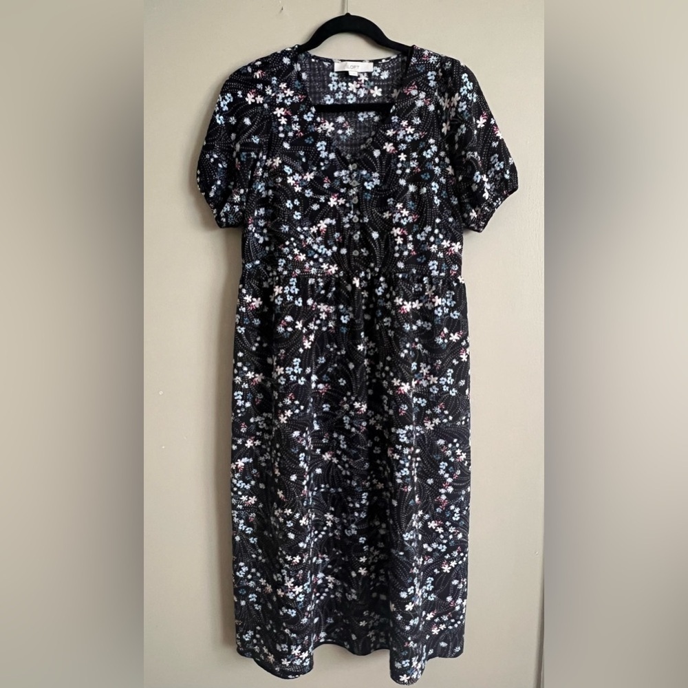 LOFT Black Floral Midi Dress